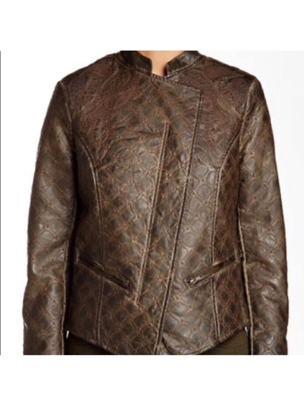 A.B.S. By Allen Schwartz Embroidered‎ Cropped Vegan Leather Jacket